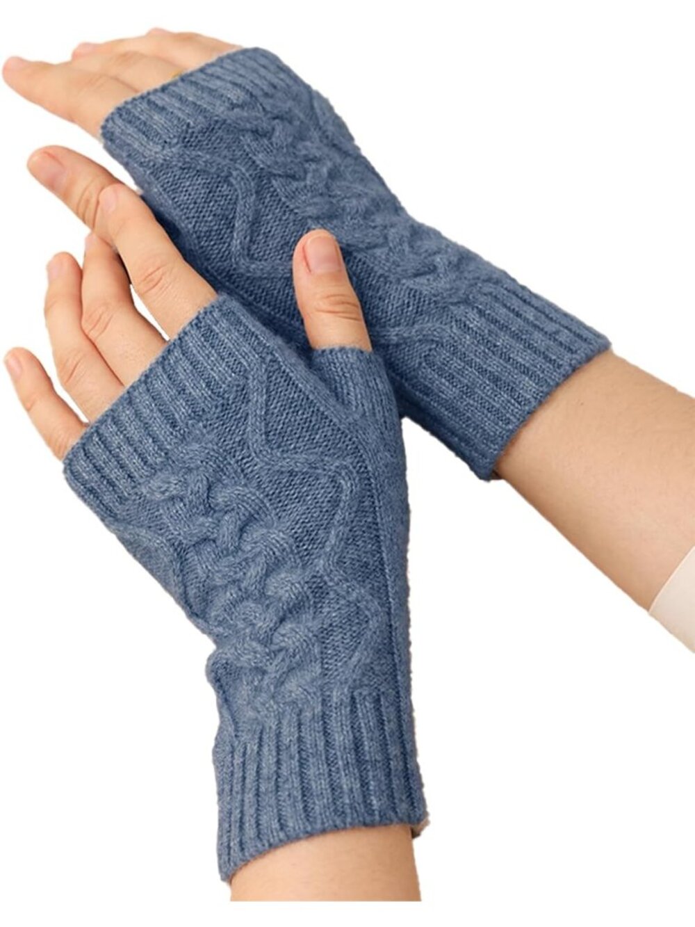 Women Dusty Blue  100% Cashmere Mitten Winter Warm Soft Gloves with Gift Box
